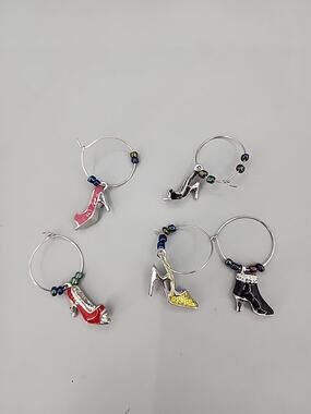 High Heel Wine Glass Charms Lot of 5 Beaded Ring